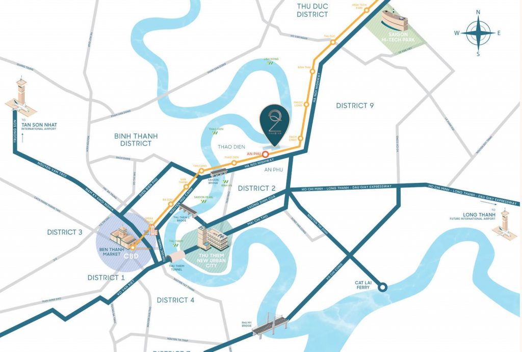 location map chu nhat 1024x691 - Luxury 4-bedroom apartment in Q2 Thao Dien with an extremely expensive river view