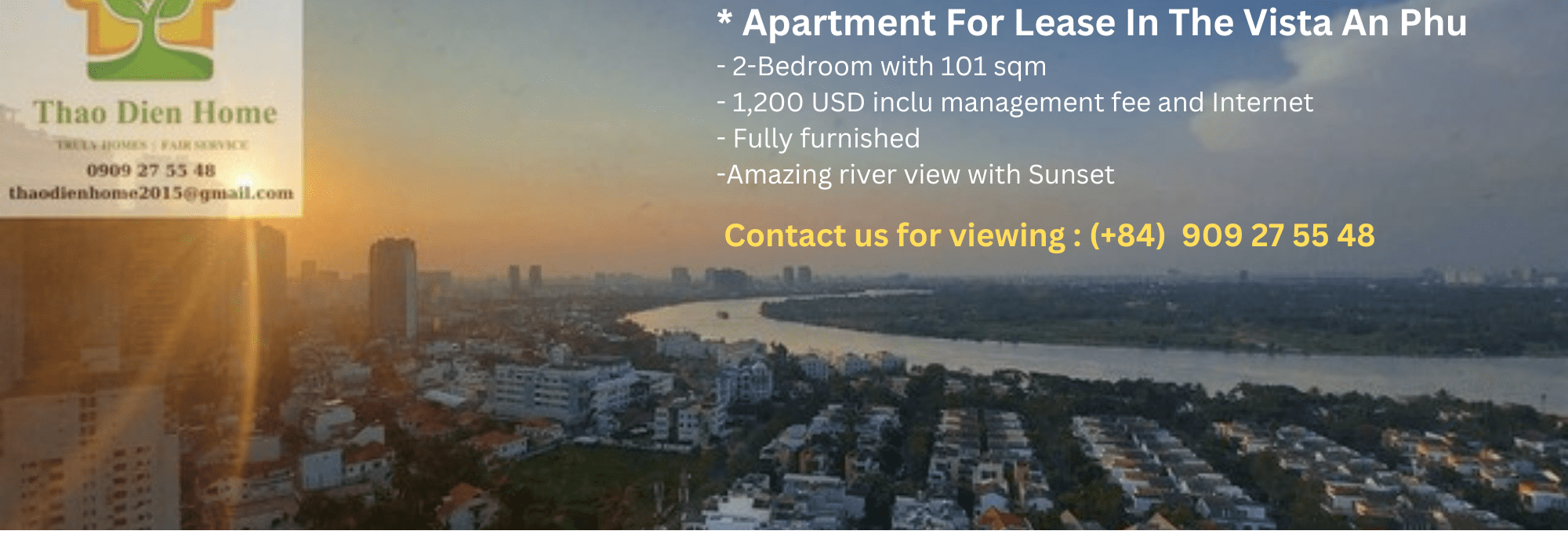 For Rent 2-Bedroom Fully Furnished Apartment In The Vista An Phu With Amazing River View